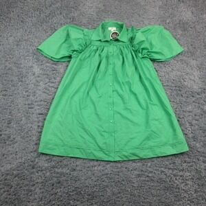 Entro Lowen Shirt Dress Womens Small Green Puff Sleeve Button Up Lined Mini NWT